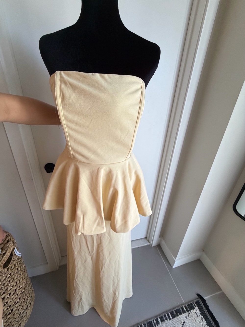 Fashion Nova Strapless Peplum Gown in Pale Yellow
